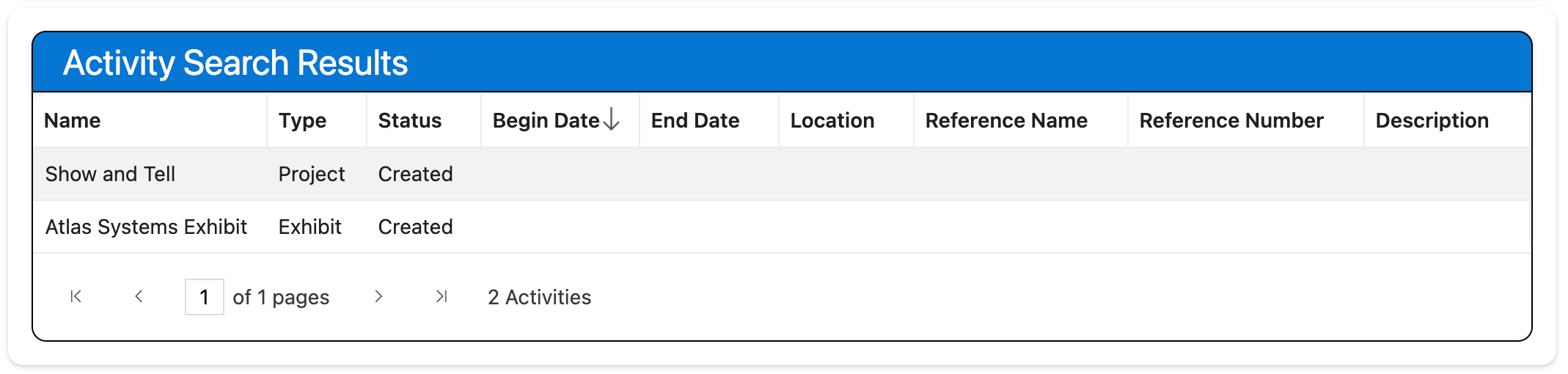 Activity search results